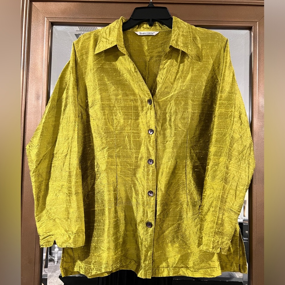 100% Silk Vibrant Button-Up Shirt by TravelSmith